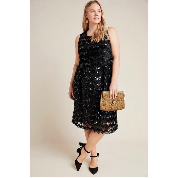 Anthropologie Dresses & Skirts - ANTHRO Blue Tassel Priscilla Textured Tassel Black Midi Dress